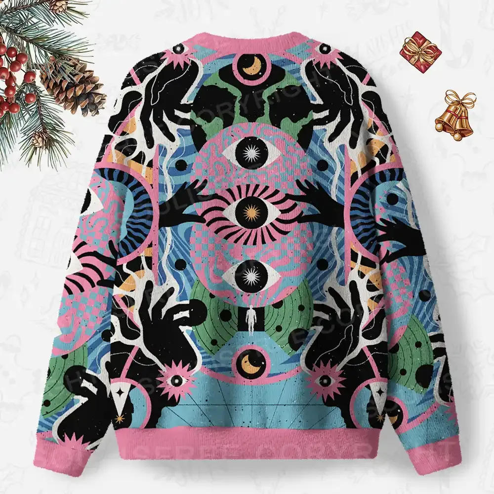 Psychedelic Handwave Vision Ugly Christmas Knit Sweatshirt