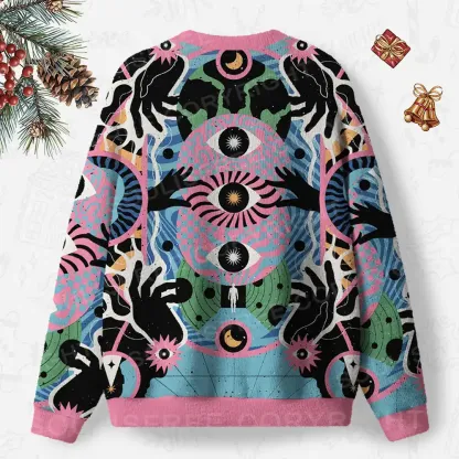 Psychedelic Handwave Vision Ugly Christmas Knit Sweatshirt