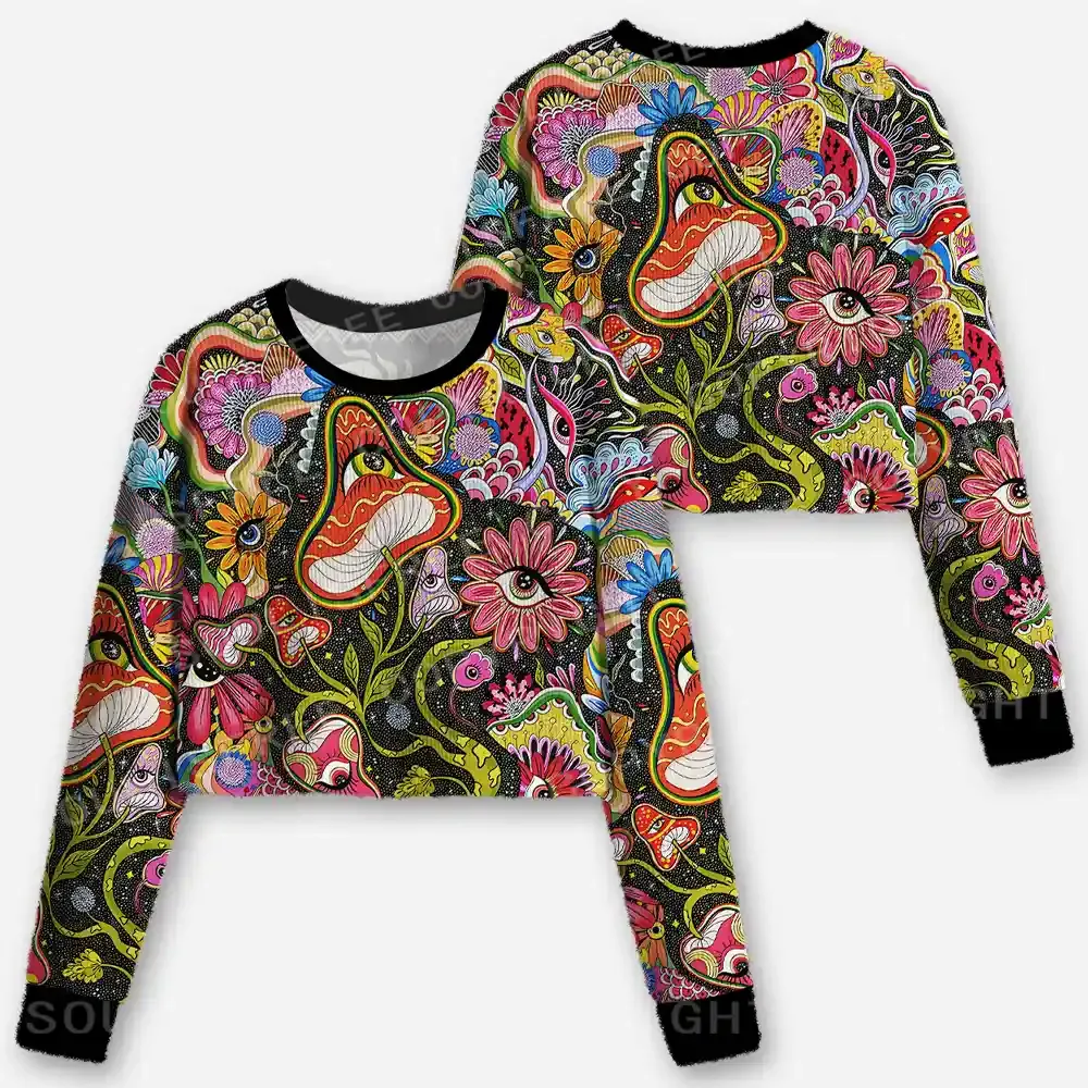 Psychedelic Floral Ocular Cropped Ugly Christmas Sweater