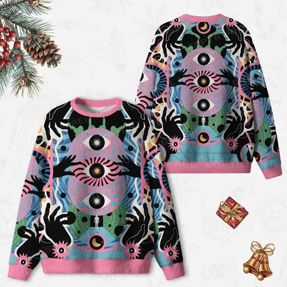 Psychedelic Handwave Vision Ugly Christmas Knit Sweatshirt