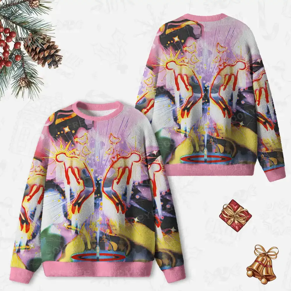 Radiant Celestial Figure Ugly Christmas Knit Sweatshirt
