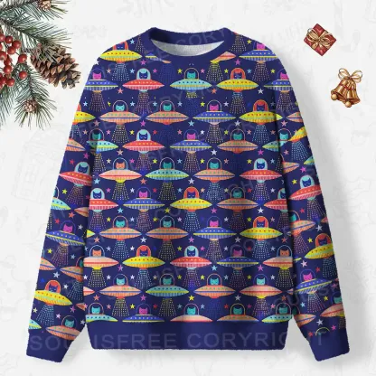 Galactic Kitty Abduction Ugly Christmas Knit Sweatshirt