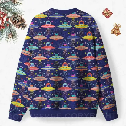 Galactic Kitty Abduction Ugly Christmas Knit Sweatshirt