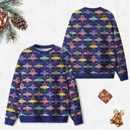Galactic Kitty Abduction Ugly Christmas Knit Sweatshirt