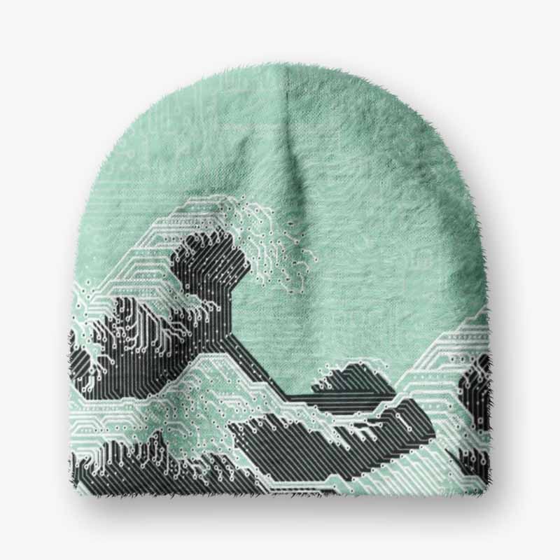 Soulisfree Circuit Board Waves Fuzzy Beanie