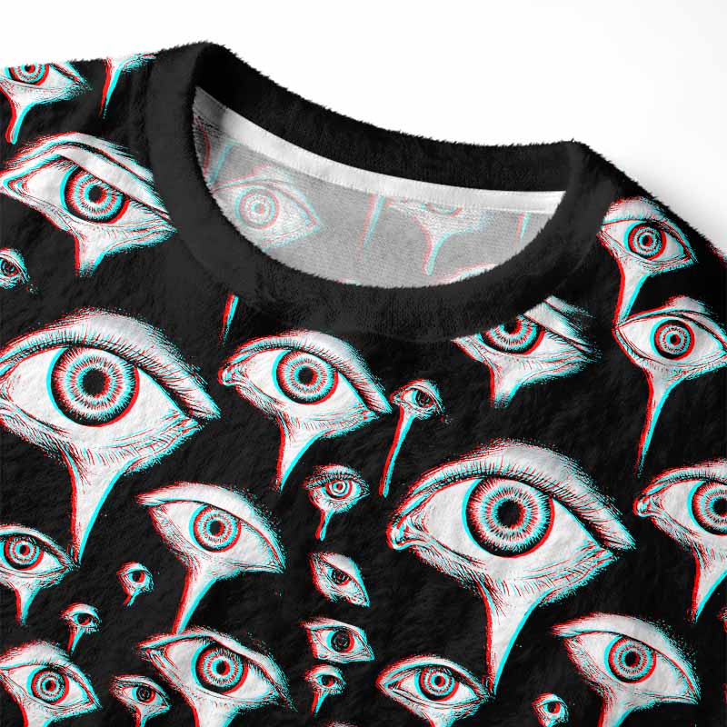 Soulisfree EYES EVERYWHERE  Fuzzy Crewneck Sweater