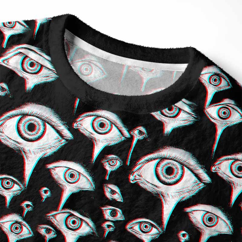 Soulisfree EYES EVERYWHERE  Fuzzy Crewneck Sweater