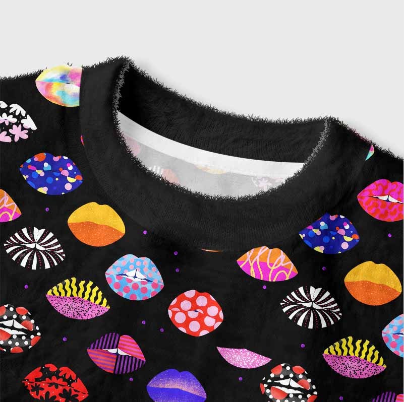 Soulisfree Holo Kiss Women's Fuzzy Crewneck Sweater