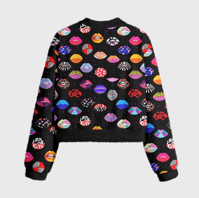Soulisfree Holo Kiss Women's Fuzzy Crewneck Sweater