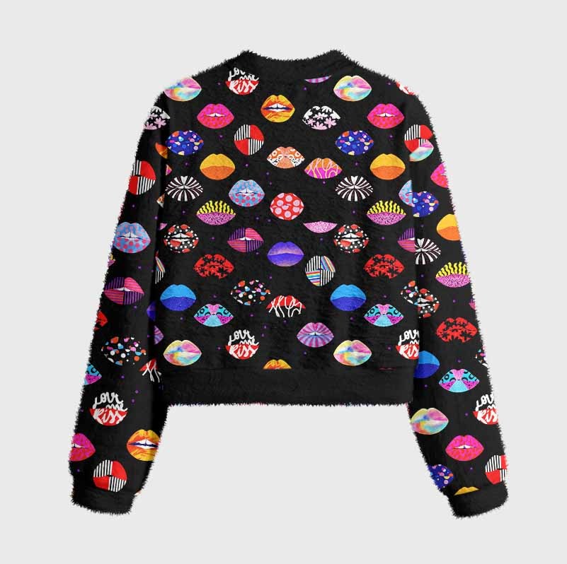 Soulisfree Holo Kiss Women's Fuzzy Crewneck Sweater