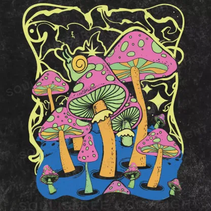 Psychedelic Mushroom World Washed T-shirt
