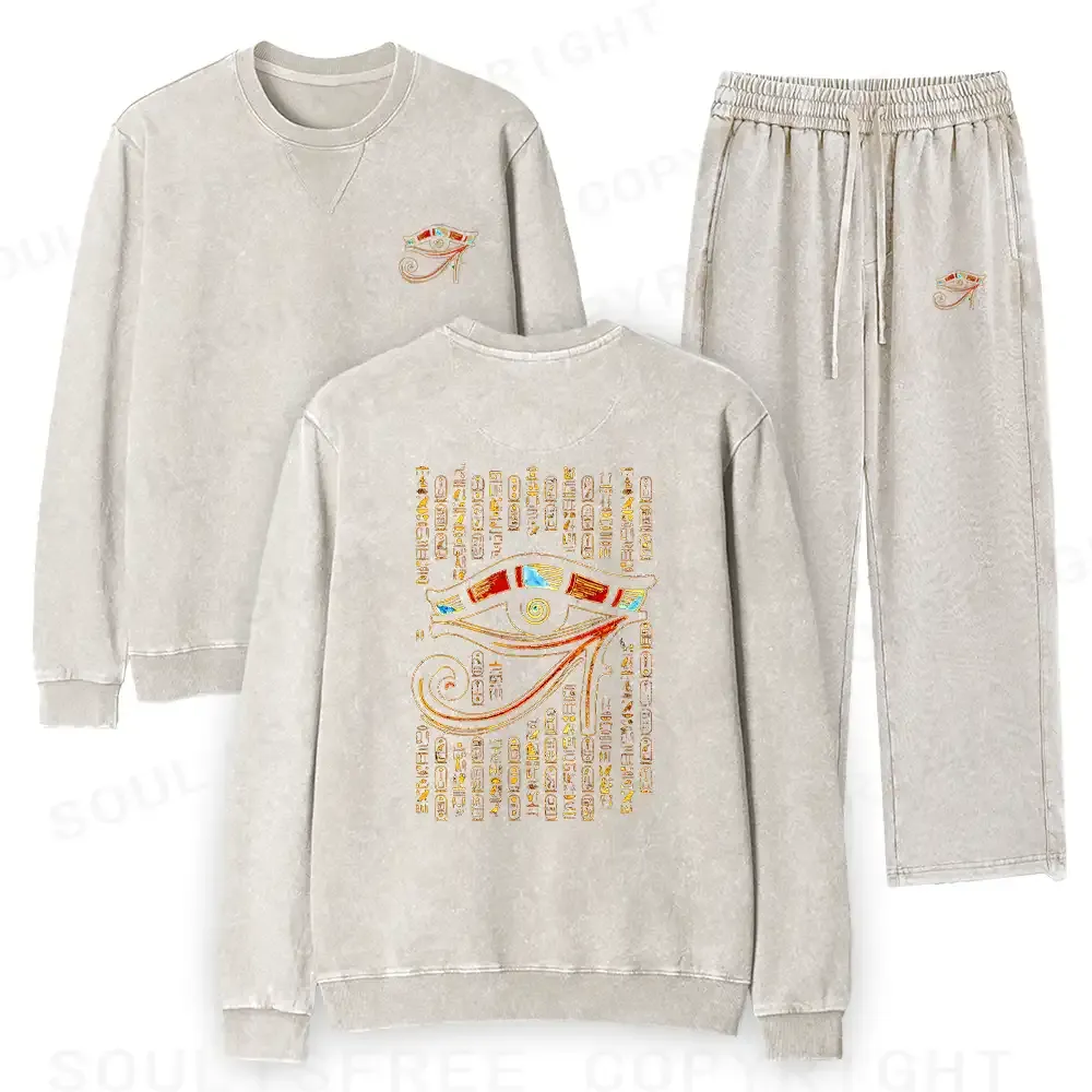 Eye Of Horus Washed Matching Sweatshirt and Jogger Set