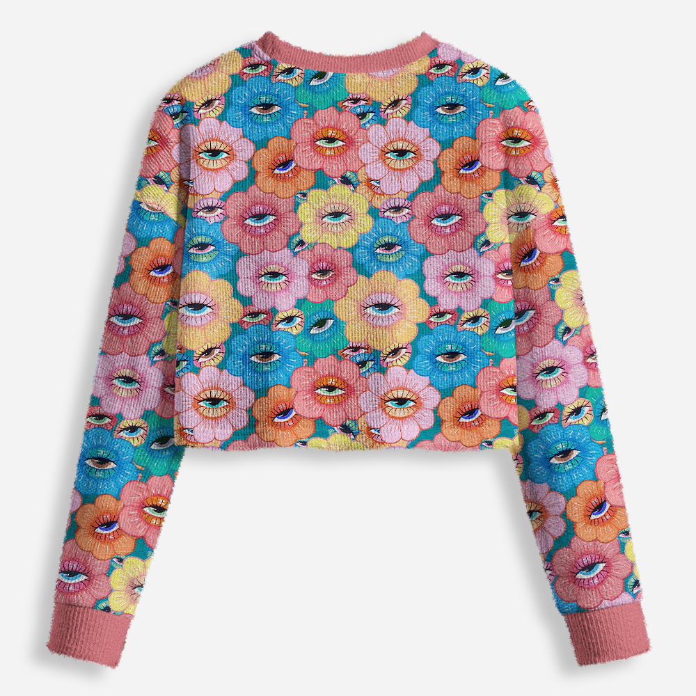 Psychedelic Garden Cardigan Cropped Ugly Christmas Sweater