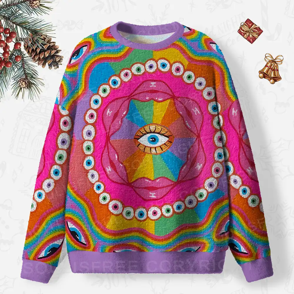 Chromatic Dreamwave Eye Ugly Christmas Knit Sweatshirt