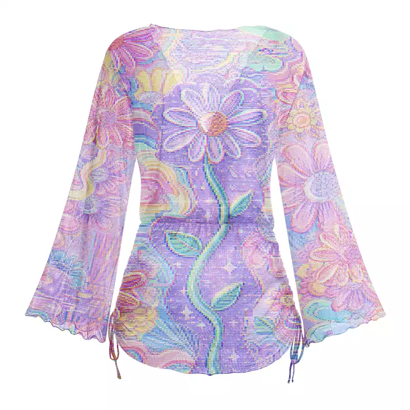 Soulisfree Holographic Rainbow Garden Sheer Mesh Cover Up