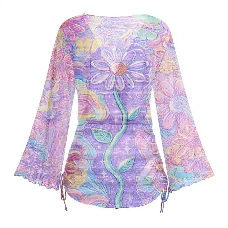 Soulisfree Holographic Rainbow Garden Sheer Mesh Cover Up