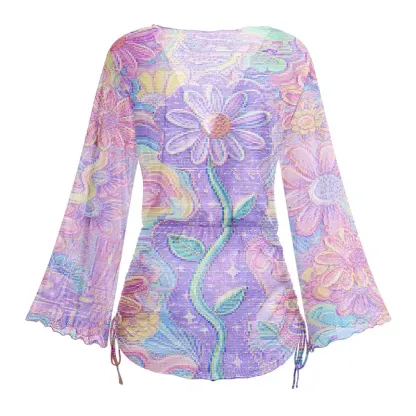 Soulisfree Holographic Rainbow Garden Sheer Mesh Cover Up