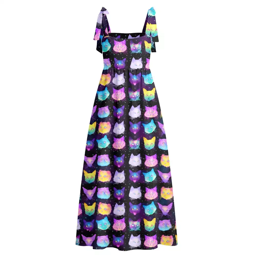 Soulisfree Cosmic Cats Maxi Dress – Bow Strap