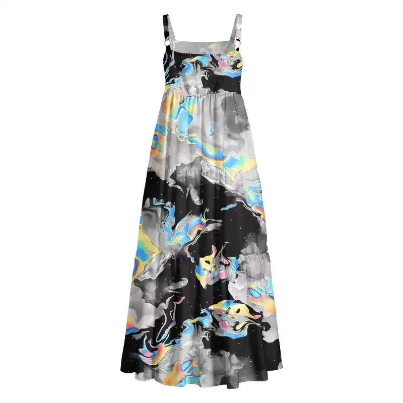 Soulisfree Cyber Iridescent Fluid Swirl Boho Maxi Dress