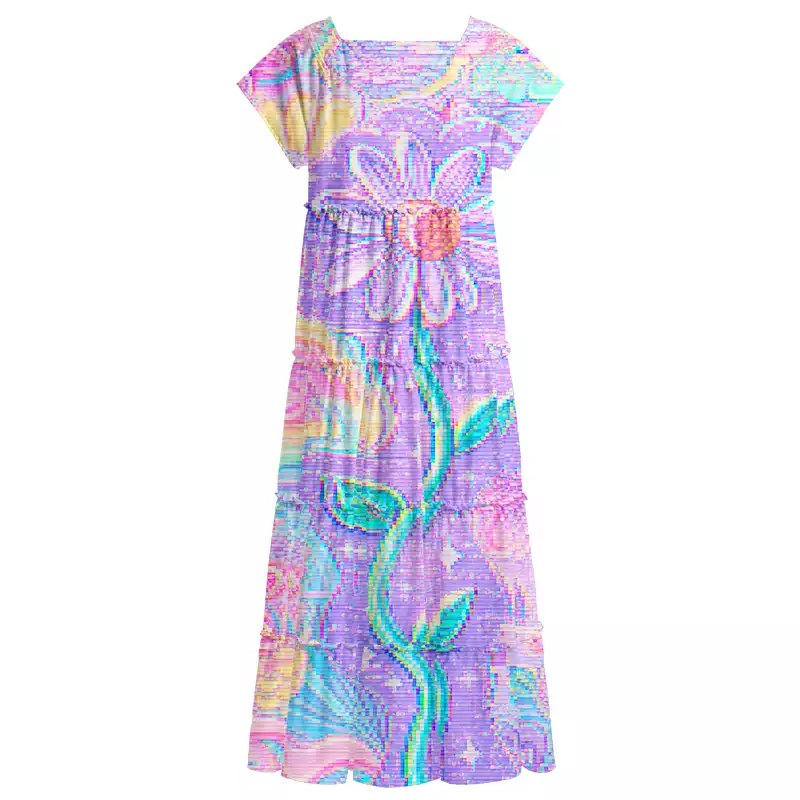 Soulisfree Holographic Rainbow Garden Square Neck Maxi Dress