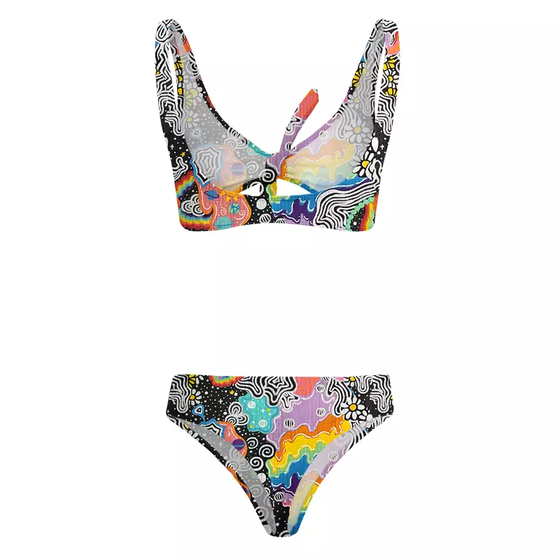 Soulisfree Psychedelic Vortex Collage Glitch Bow Bikini