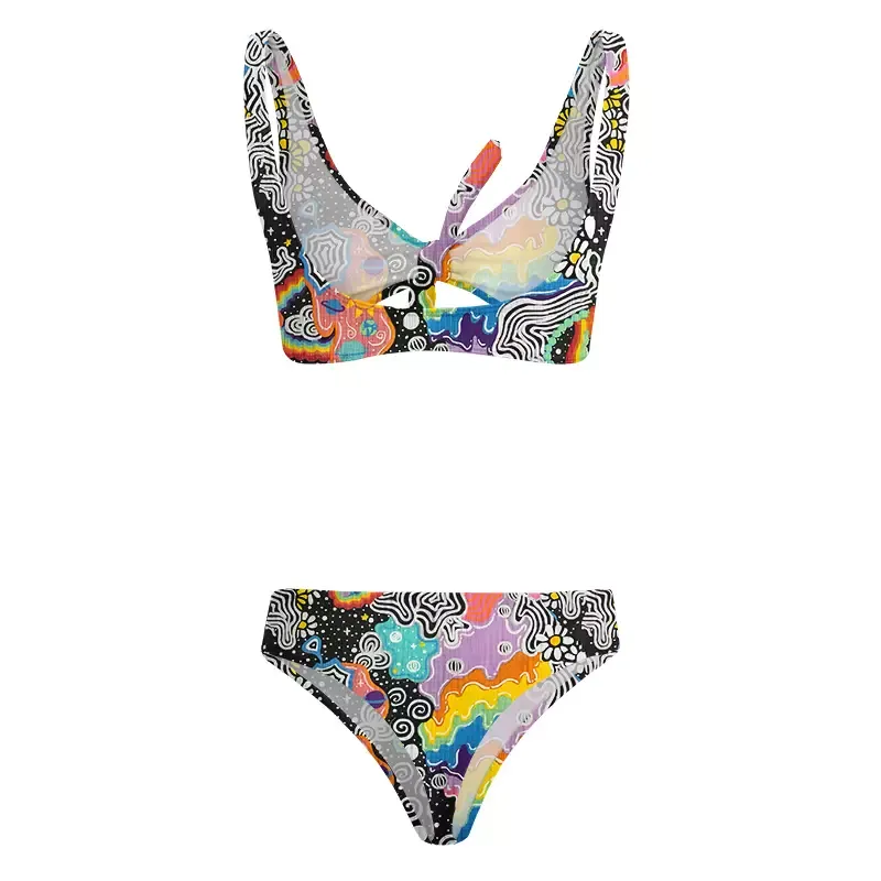 Soulisfree Psychedelic Vortex Collage Glitch Bow Bikini