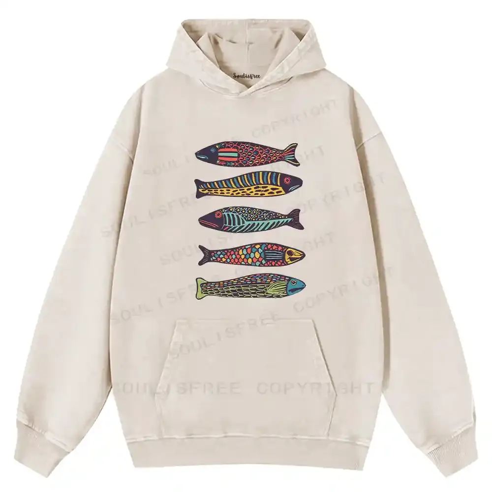 Colourful Schools Of Fish Washed Hoodie