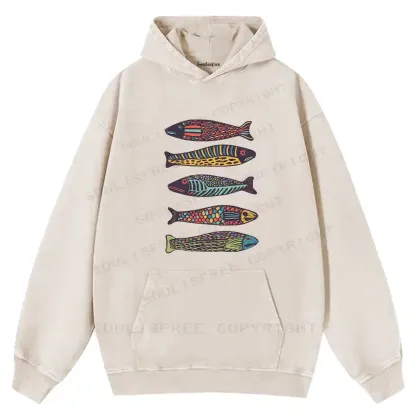 Colourful Schools Of Fish Washed Hoodie