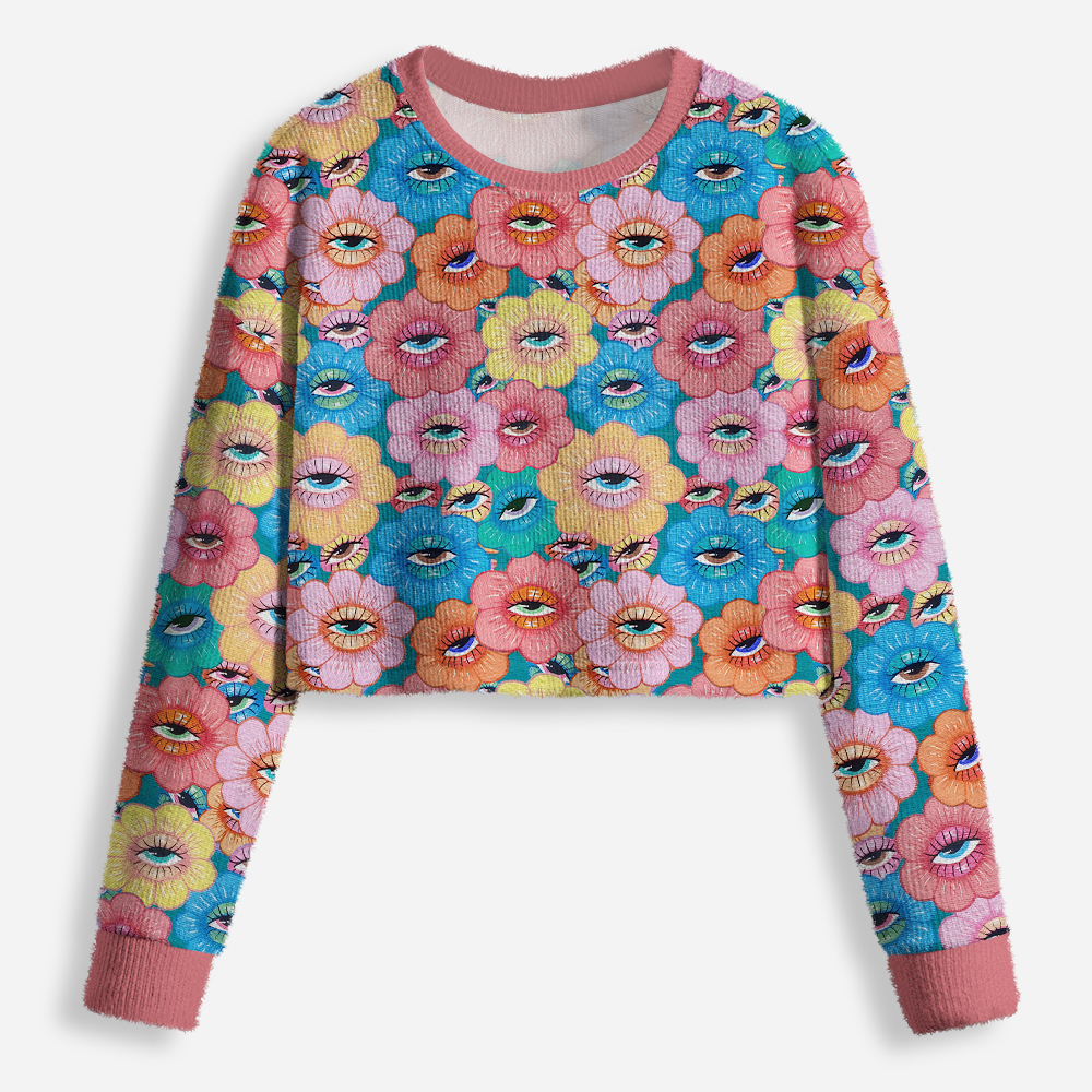 Psychedelic Garden Cardigan Cropped Ugly Christmas Sweater