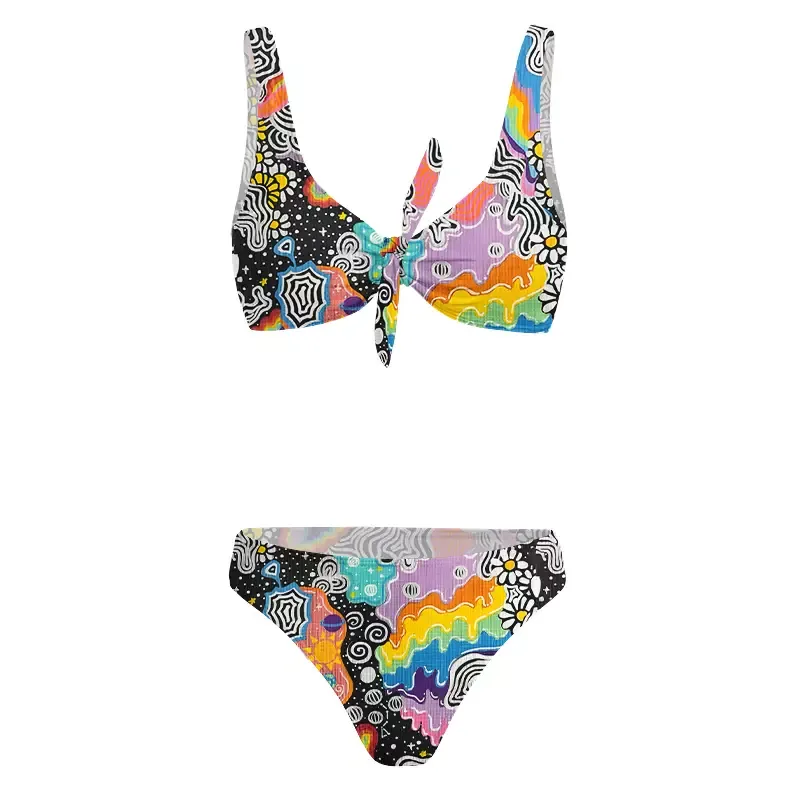 Soulisfree Psychedelic Vortex Collage Glitch Bow Bikini