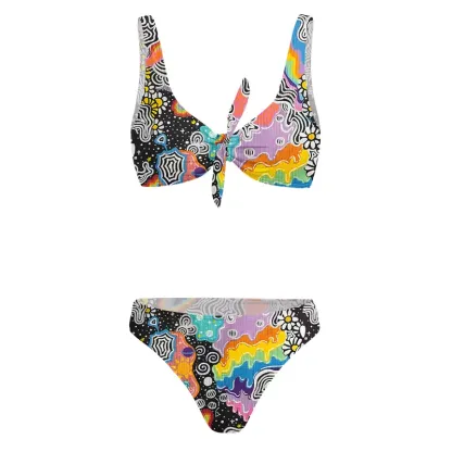 Soulisfree Psychedelic Vortex Collage Glitch Bow Bikini