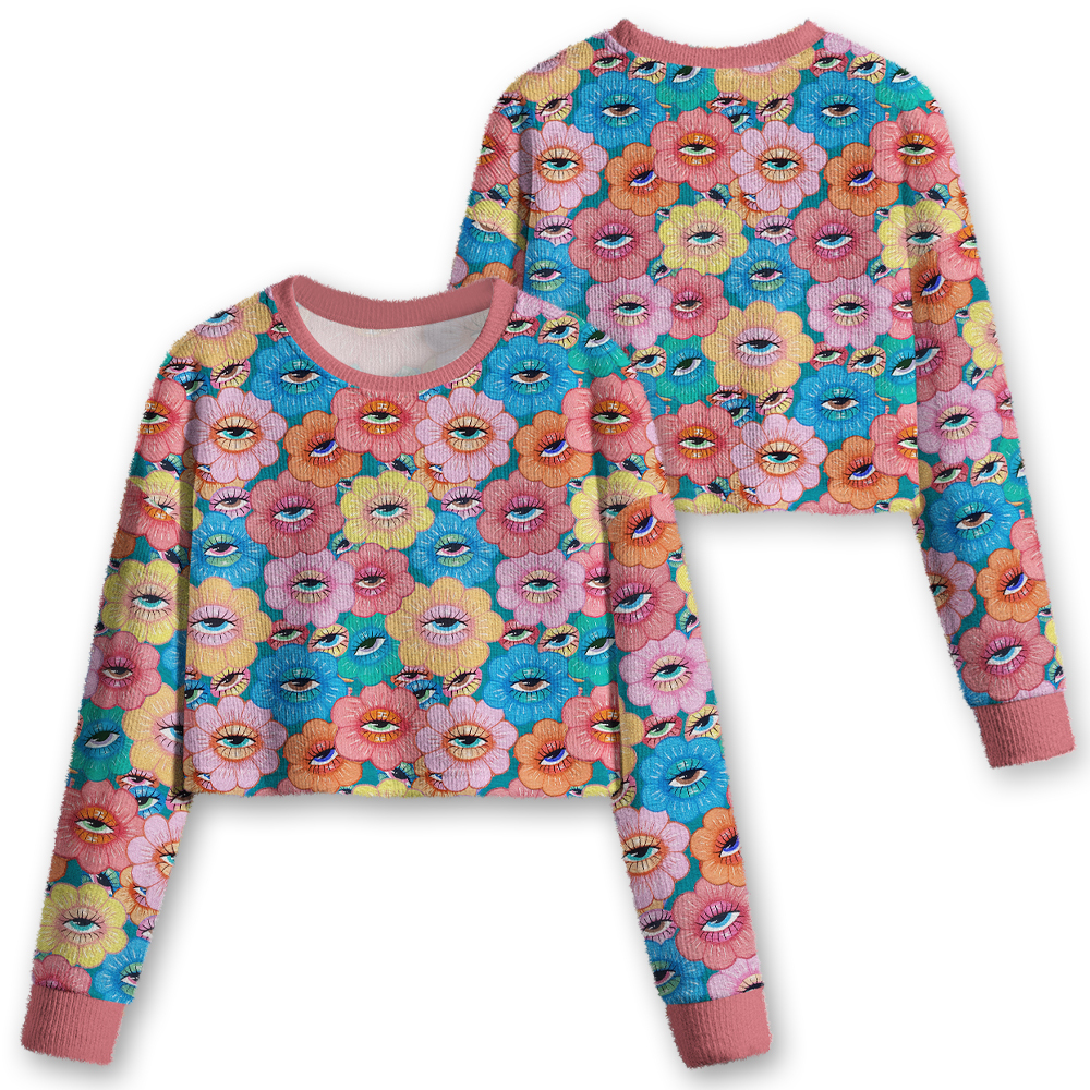 Psychedelic Garden Cardigan Cropped Ugly Christmas Sweater