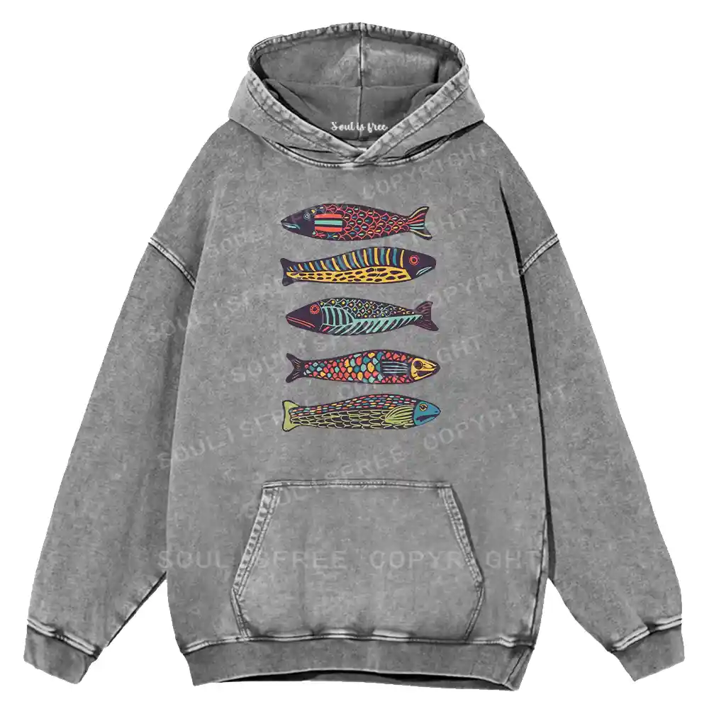 Colourful Schools Of Fish Washed Hoodie