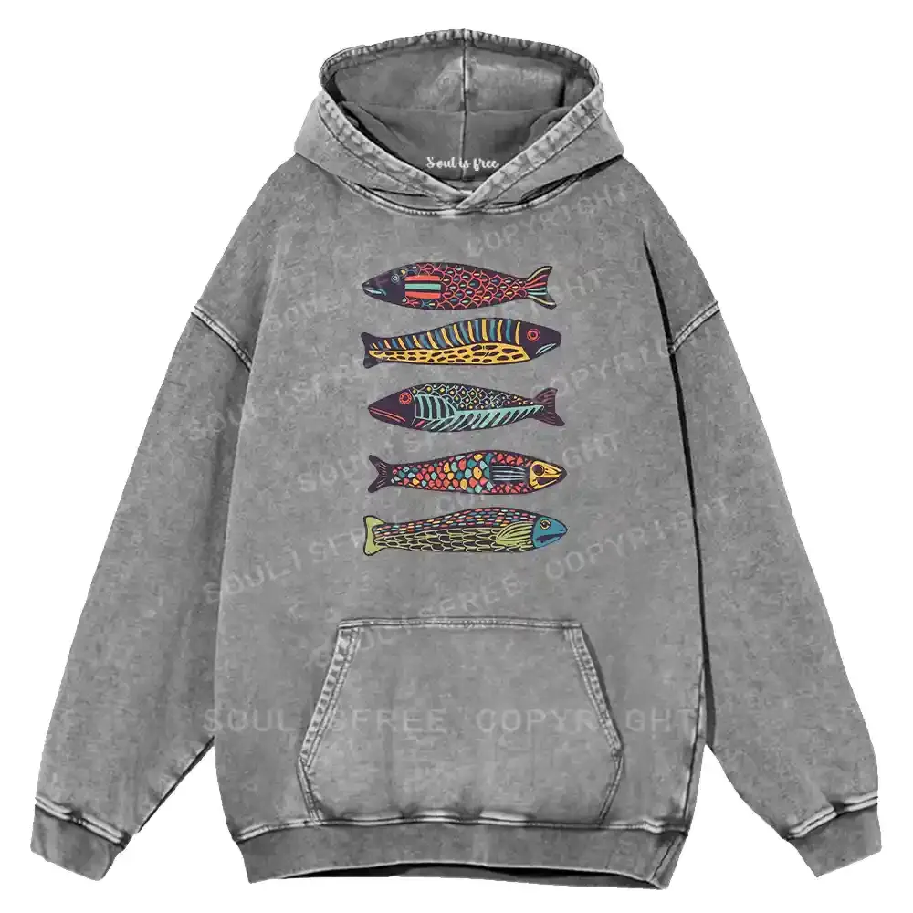 Colourful Schools Of Fish Washed Hoodie