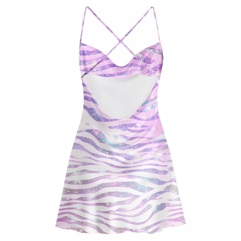 Soulisfree Neon Pink Zebra Starlight Cowl Neck Satin Mini Dress