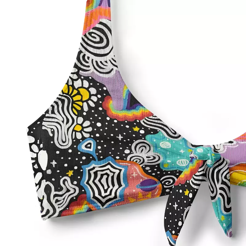 Soulisfree Psychedelic Vortex Collage Glitch Bow Bikini