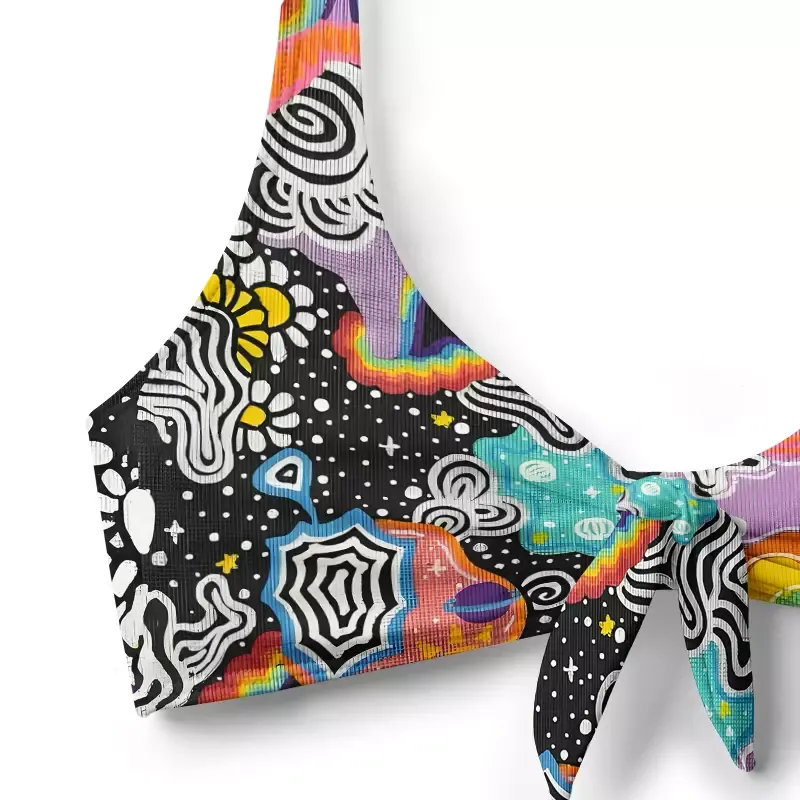 Soulisfree Psychedelic Vortex Collage Glitch Bow Bikini