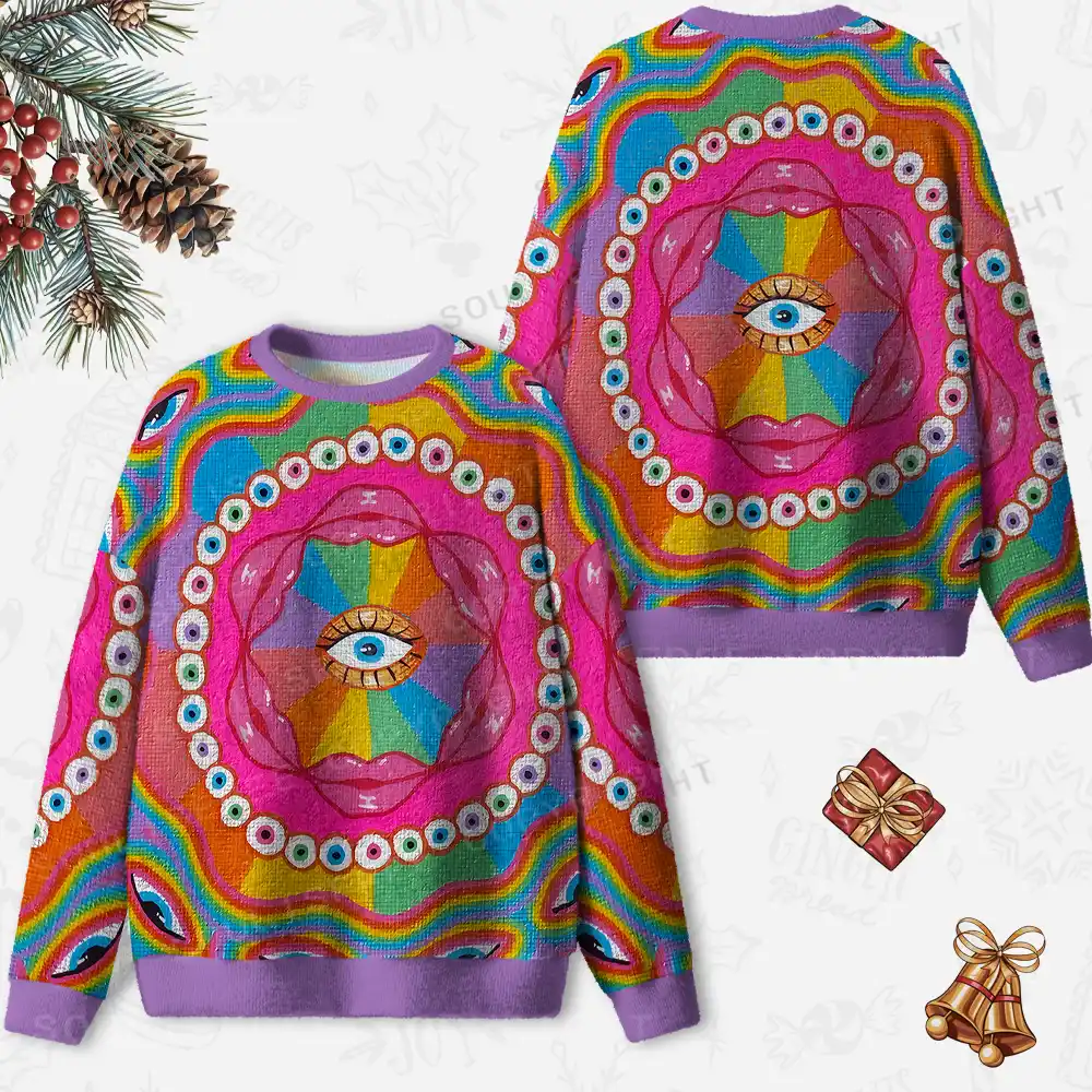 Chromatic Dreamwave Eye Ugly Christmas Knit Sweatshirt
