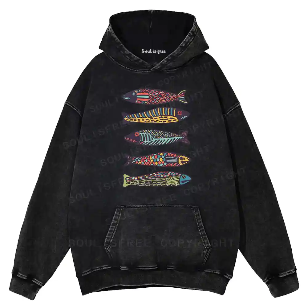 Colourful Schools Of Fish Washed Hoodie
