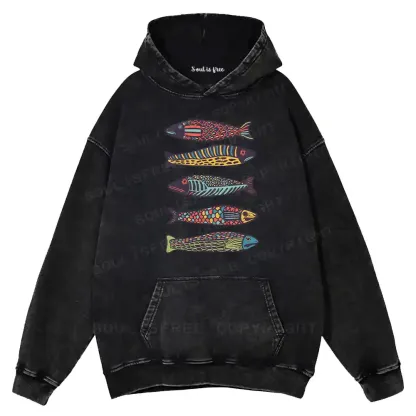 Colourful Schools Of Fish Washed Hoodie
