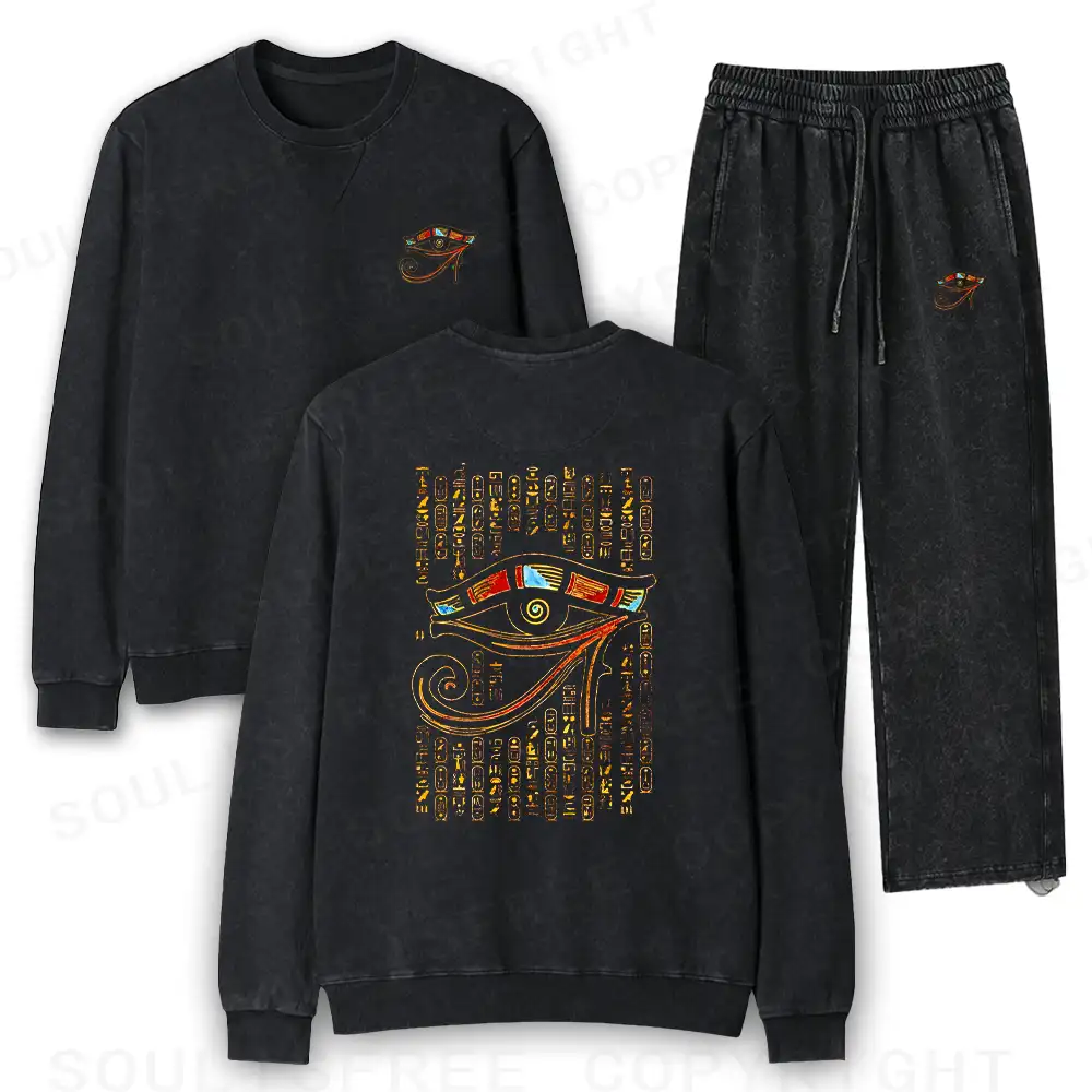 Eye Of Horus Washed Matching Sweatshirt and Jogger Set