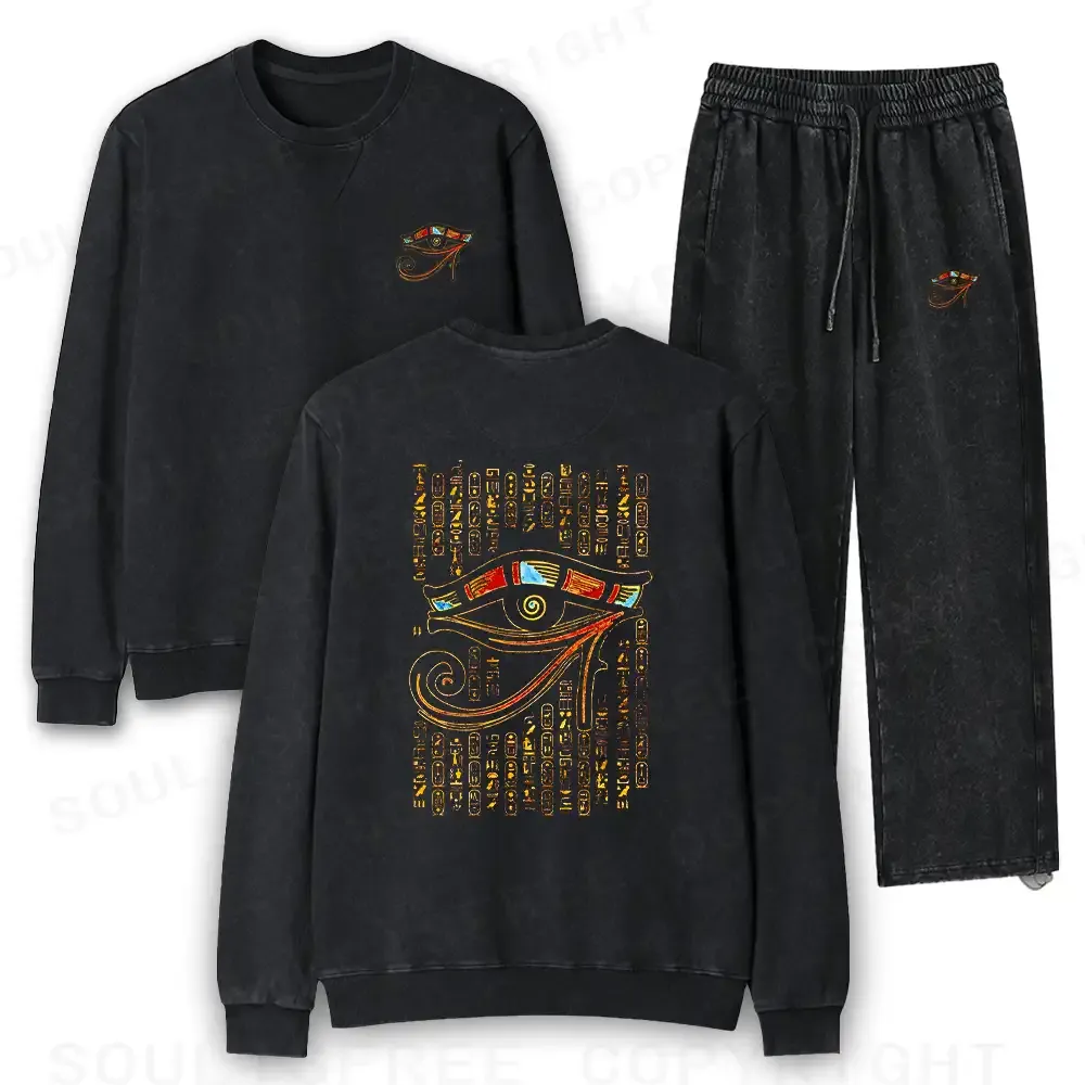 Eye Of Horus Washed Matching Sweatshirt and Jogger Set