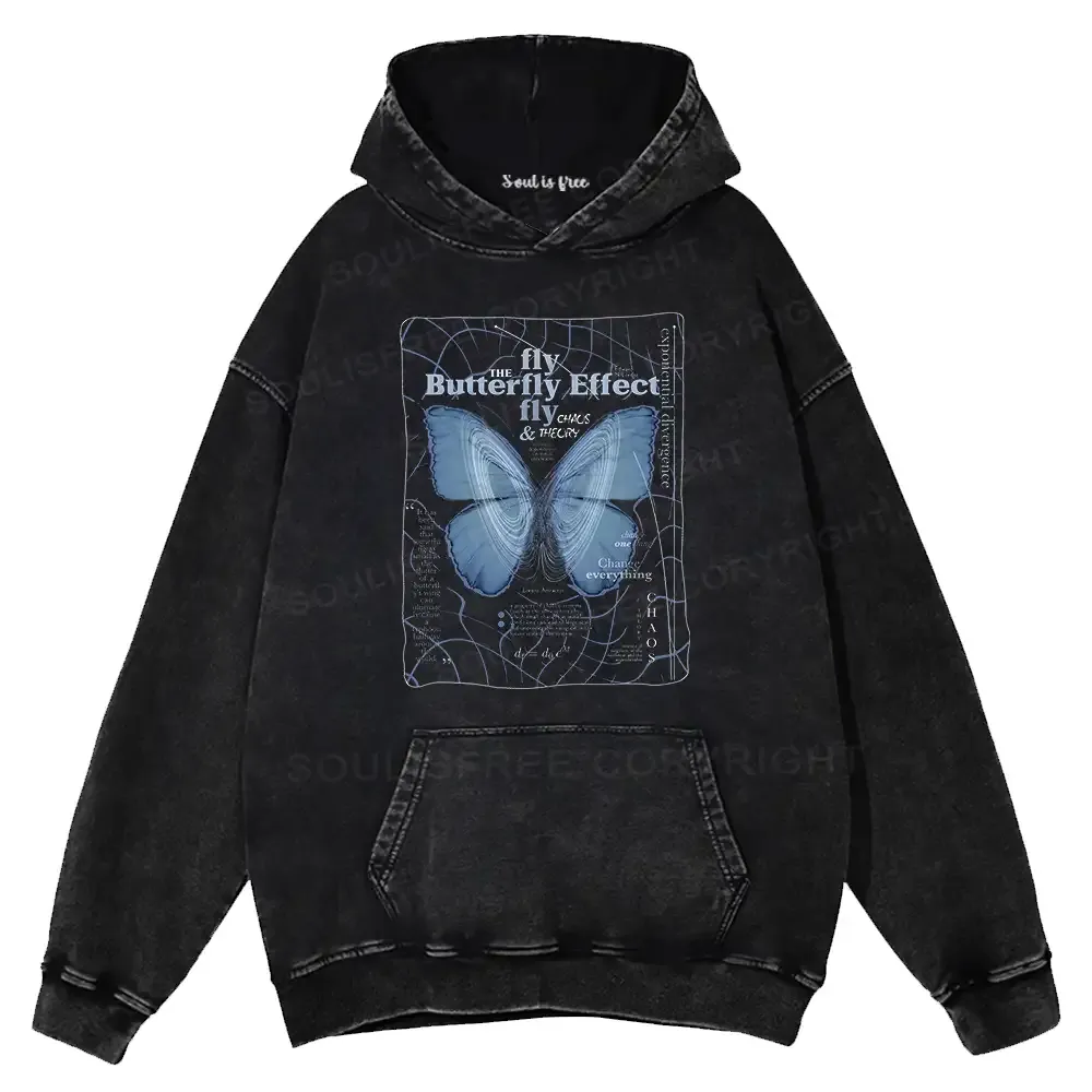 Designed Butterfly Effect Washed Hoodie