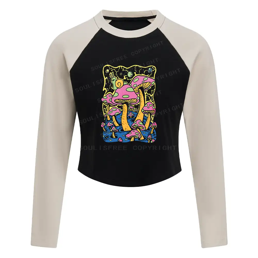 Mushroom World Block Raglan Long Sleeve Crop Top