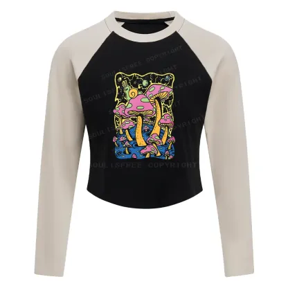Mushroom World Block Raglan Long Sleeve Crop Top