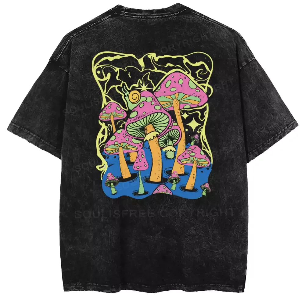Psychedelic Mushroom World Washed T-shirt