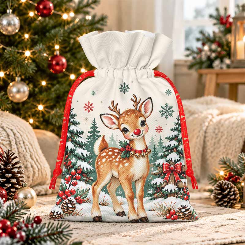 Soulisfree A Reindeer Wearing A Christmas Scarf Christmas Gift Pouch