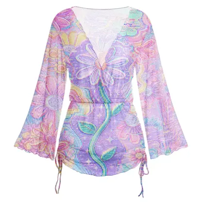 Soulisfree Holographic Rainbow Garden Sheer Mesh Cover Up