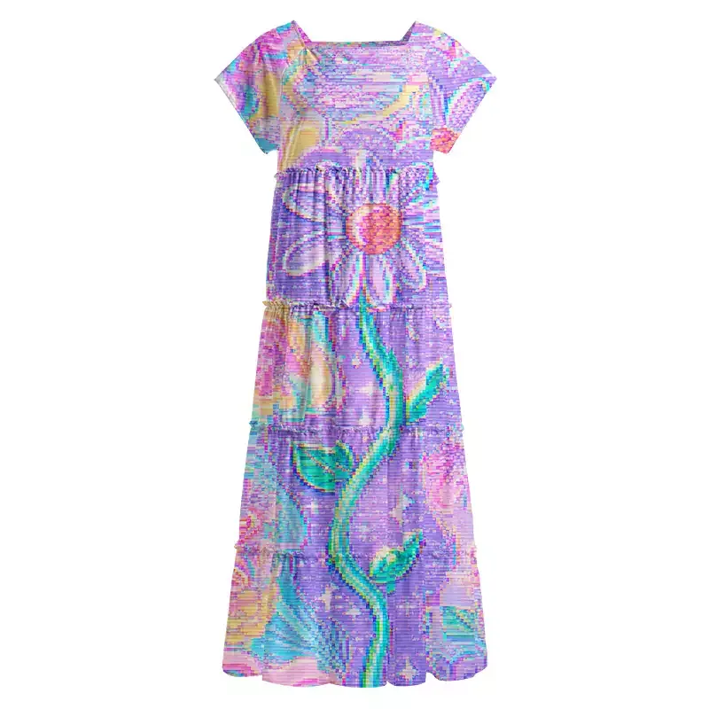 Soulisfree Holographic Rainbow Garden Square Neck Maxi Dress