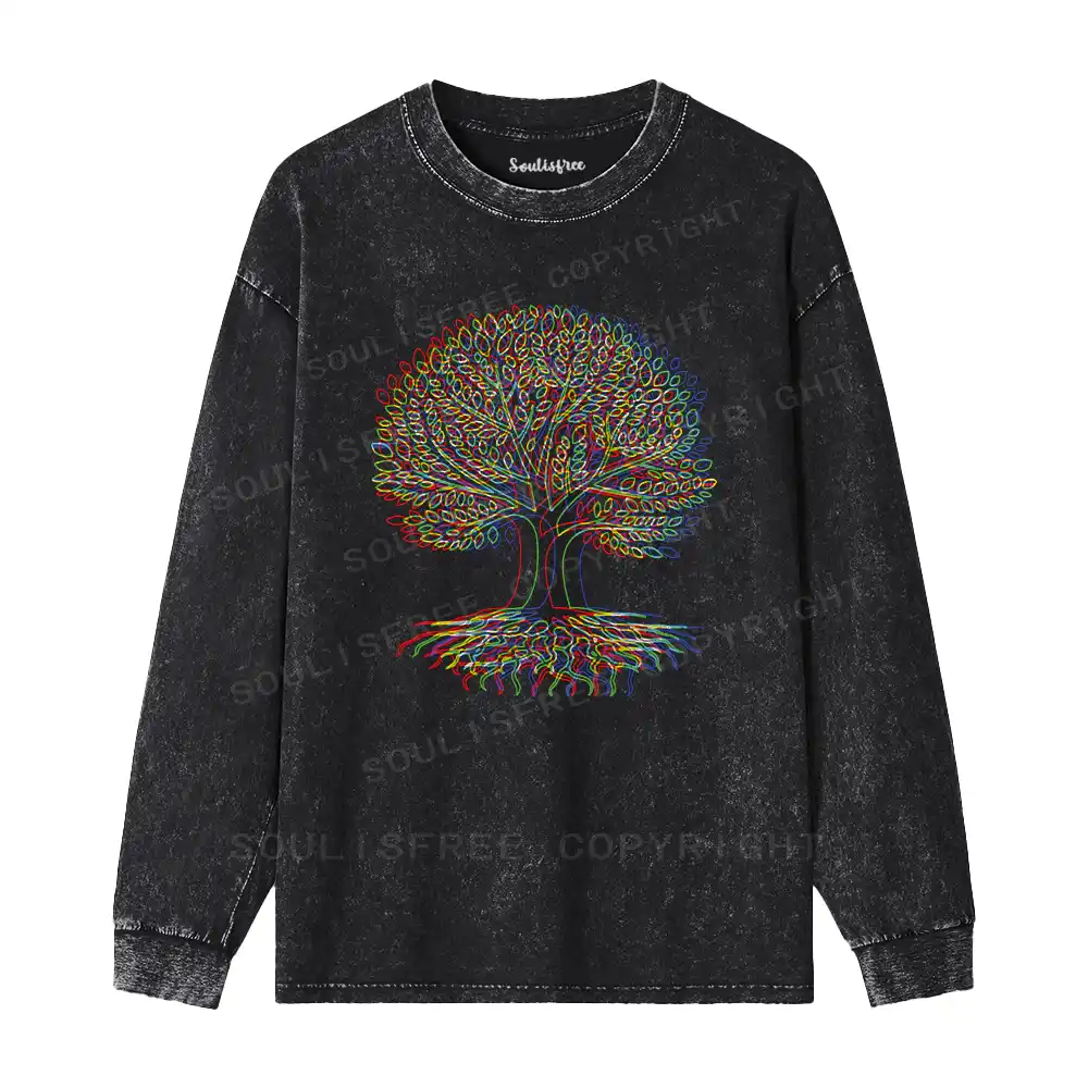 Psychedelic Tree Of Life Washed Long Sleeve Shirt